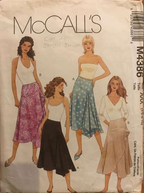 Mccalls 4386 sewing pattern, size 4-10 beautiful skirts, 2 variants