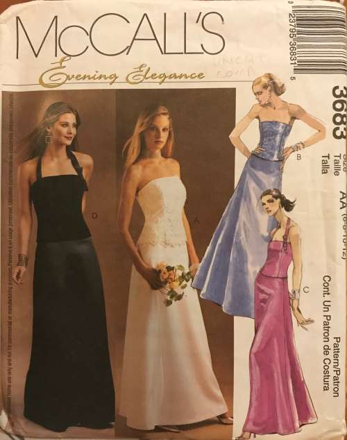 Mccalls 3683 sewing pattern, size 6-12, evening elegance beautiful lined top and skirt.