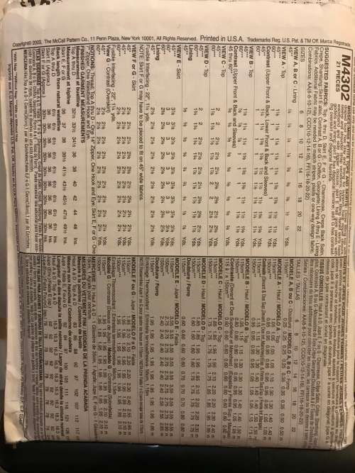 Mccalls 4302 sewing pattern, size 6-12, ladies petite tops and skirts