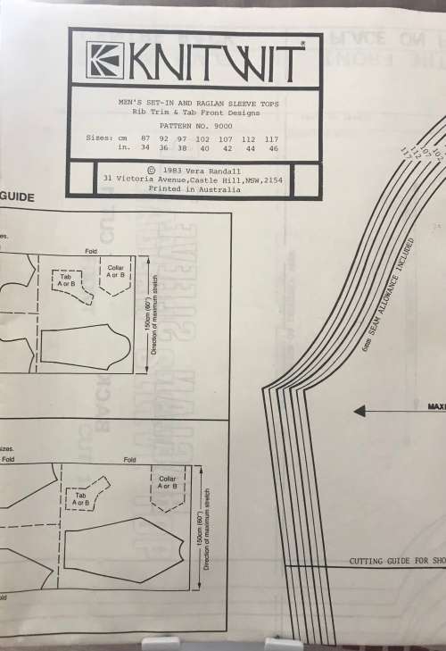Pattern Knitwit 9000, men`s Reglan tops, size 34-46