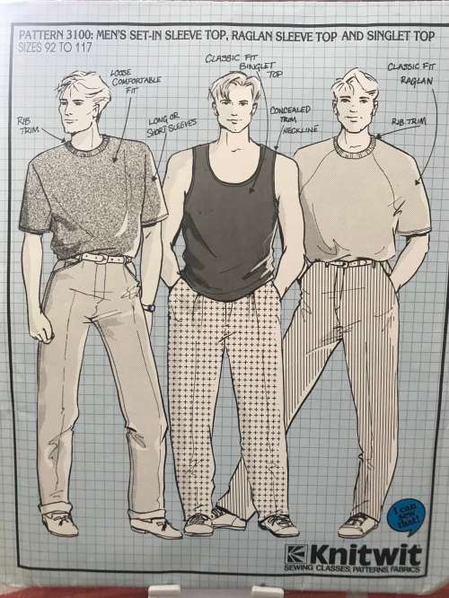 Pattern Knitwit 3100, men`s set-in sleeve, Raglan sleeve and single top, size xs-xxl