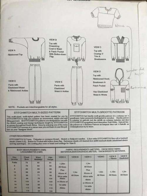 StitchWitch sewing pattern no. M301, ladies tracksuits, size petite-22