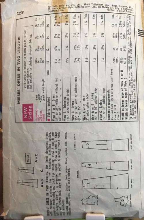 Sewing pattern STYLE 2259, ladies dresses in 2 lengths. See description.