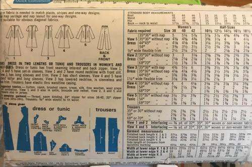 Sewing pattern STYLE 3885, ladies dress, tunic and trousers.
