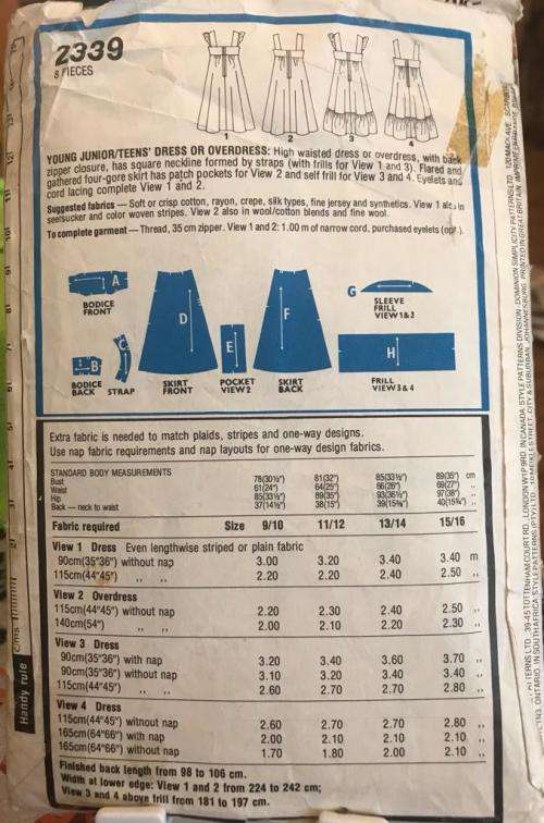 Sewing pattern STYLE 2339, junior and teen`s dress or overdress