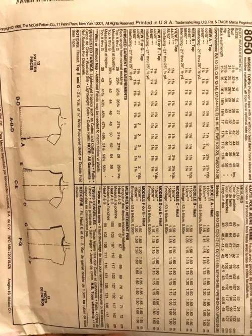 Sewing pattern McCall`s 8050, ladies` pull-over tops