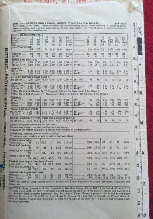 Sewing pattern McCall`s 9686, kids and girls` dress, jumper, tunic,pants and shorts, size 10