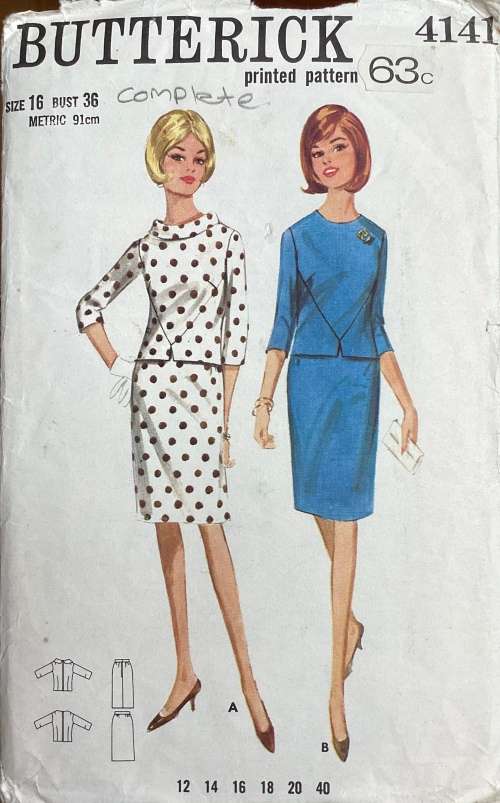 Sewing pattern Butterick 4141, ladies vintage 2 piece dress, size 16
