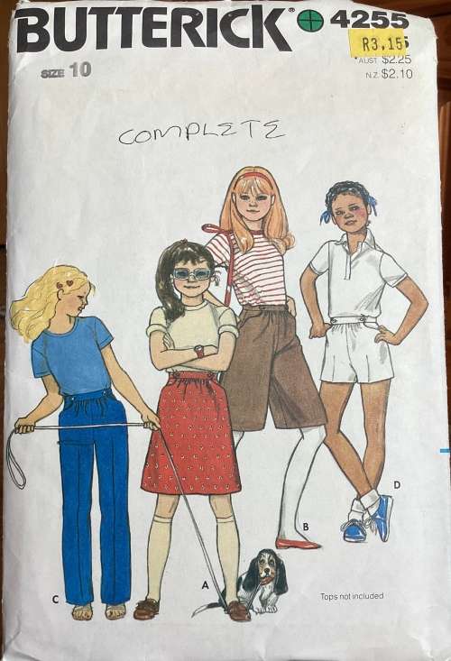 Sewing pattern Butterick 4255, girls vintage skirt,culottes, pants and shorts, size 10