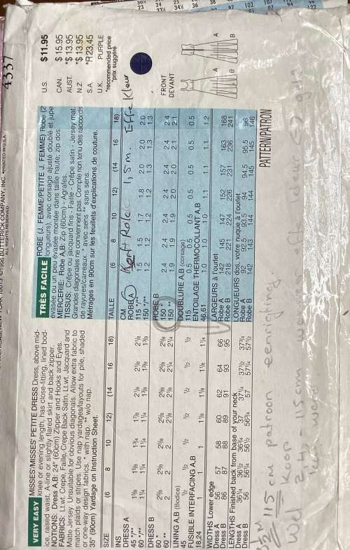 Sewing pattern Butterick 4337, ladies petite dress, size 6-12