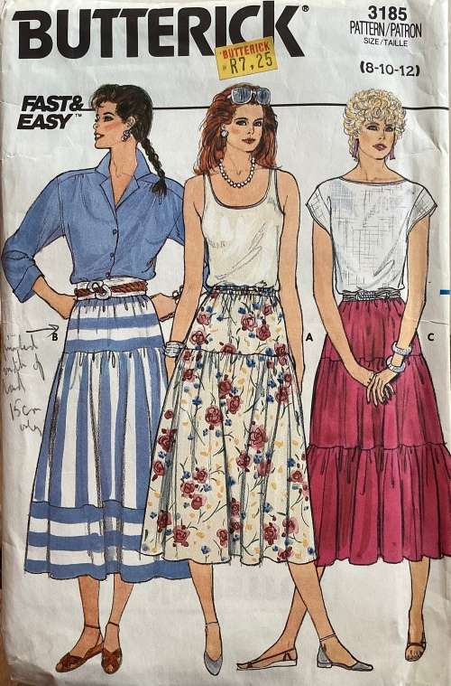 Sewing pattern Butterick 3185, ladies skirts, size 8-12