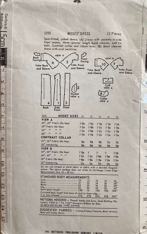 Sewing pattern Butterick 3205, ladies vintage dress, size 16