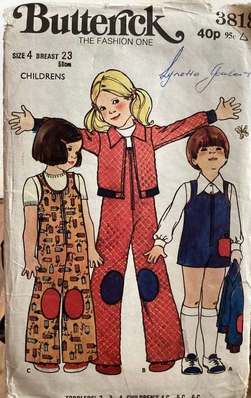 Sewing pattern Butterick 3818, toddlers jumpsuit & jacket, size 4