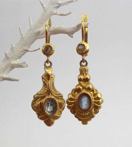 Antique Art Nouveau 750/ 18ct Gold Earrings ~ 1930* Gemstone* Handcrafted