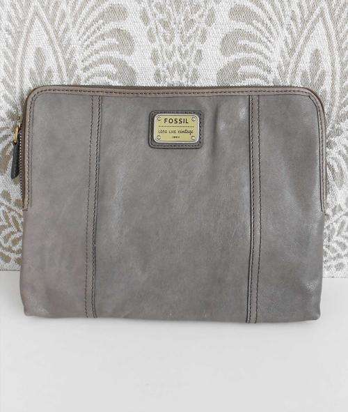 Authentic FOSSIL Padded Genuine Leather iPad Case* Grey * Brand NEW *