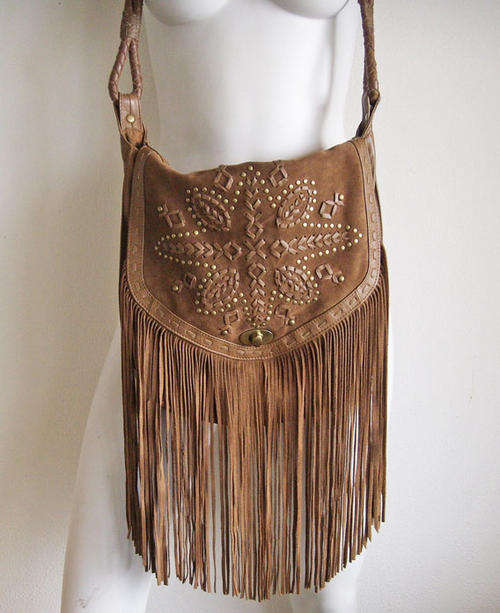 ALDO Genuine Brown Suede Leather Fringe Studded Bag*boho*slouch*great details*New without tags