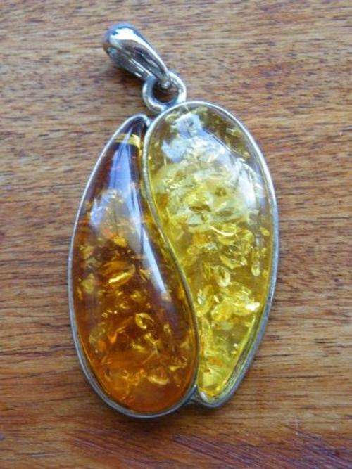 German Silver Pendant + Baltic Amber Stone