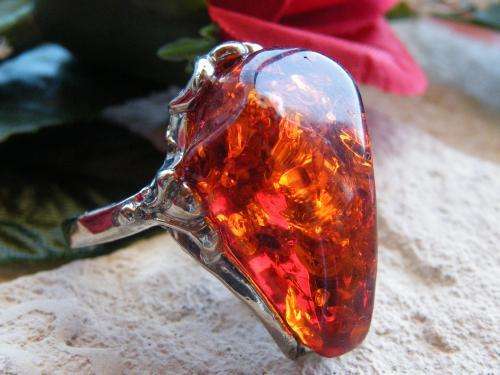 Gold Amber Silver Ring