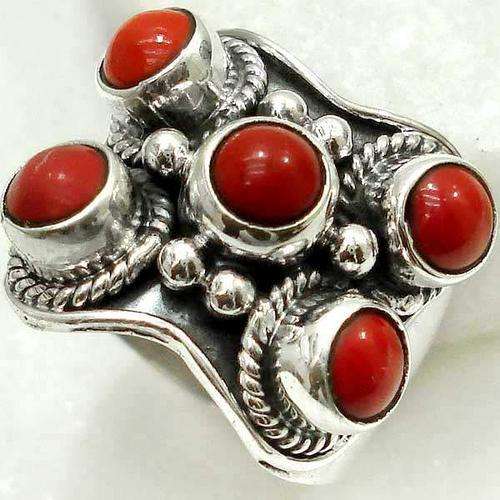 Red Coral .925 Silver Ring