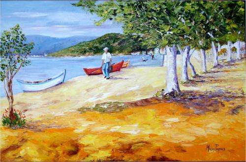 Fishing Village, REDUCED!! REDUCED$$$ LARGE OIL PAINTING by MaryPapas
