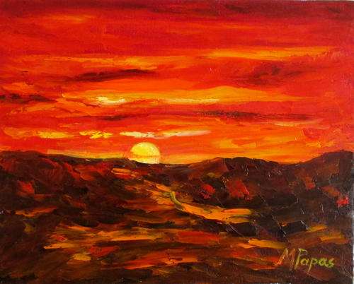Mountain Sundown,  oil painting by Mary Papas