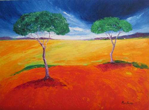 Trees in the Country , large oil painting by Mary Papas