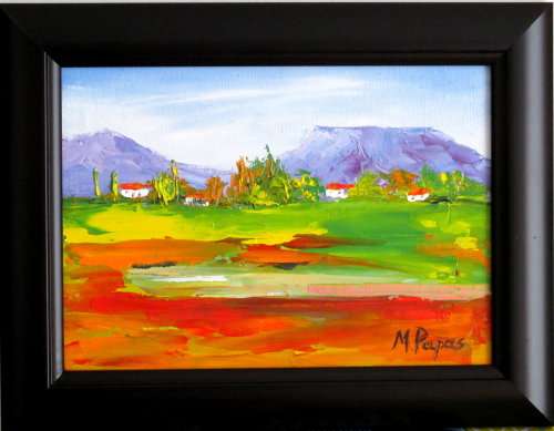 Country 14, framed oil painting by Mary Papas