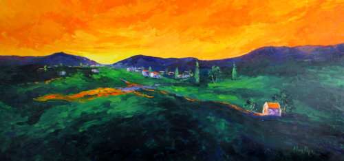 Sundown in the Valley, large oil painting by Mary Papas>>SPECIAL<<