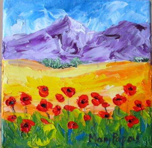 Poppies in the field,  oil painting by Mary Papas