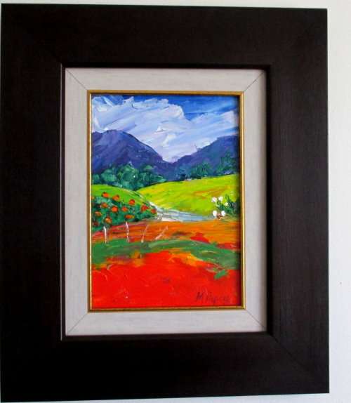 Country Scene 17, framed oil painting by Mary Papas