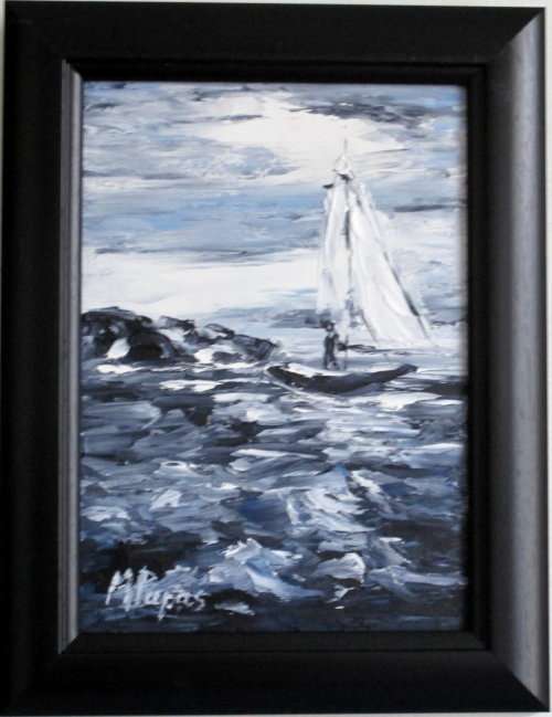 Sailing, framed oil painting by Mary Papas