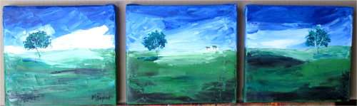 Serene Country Scene, triptych oil painting by Mary Papas