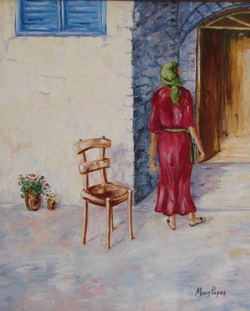 Its too hot outside, oil painting by Mary Papas