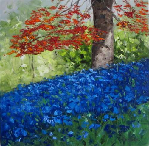 Blue Bells Field, oil painting by artist Mary Papas,