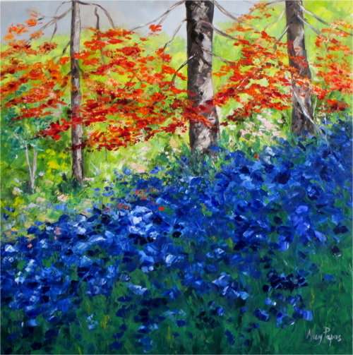 Bluebells in the Woods, oil painting by artist Mary Papas