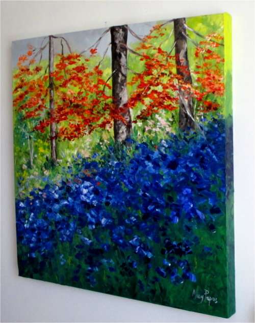 Bluebells in the Woods, oil painting by artist Mary Papas
