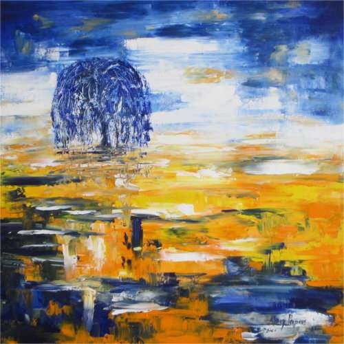 The Blue Willow, oil painting by artist Mary Papas