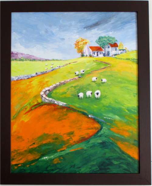 In The Country 6, framed oil painting by Mary Papas