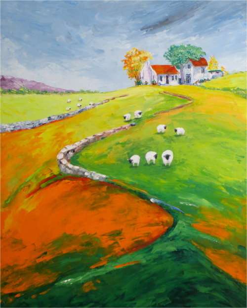 In The Country 6, framed oil painting by Mary Papas