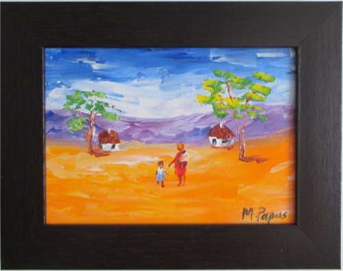 Rural Scene 1, small oil painting by Mary Papas