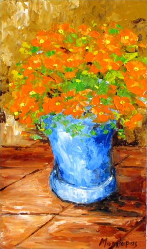 Blossoming Potplant, oil painting by Mary Papas
