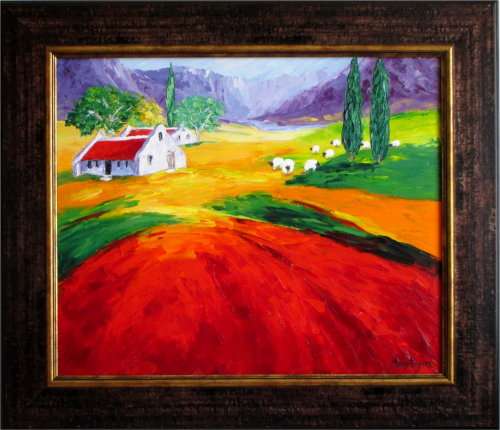 In the Country 7 , framed oil painting by Mary Papas