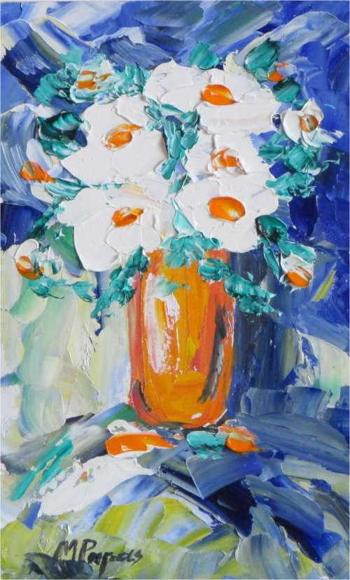 2 X White Bouquet 1 and 2, oil paintings, by Mary Papas