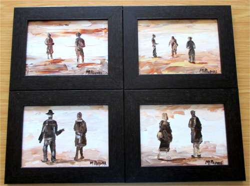 Going Places,4x framed  oil paintings by Mary Papas
