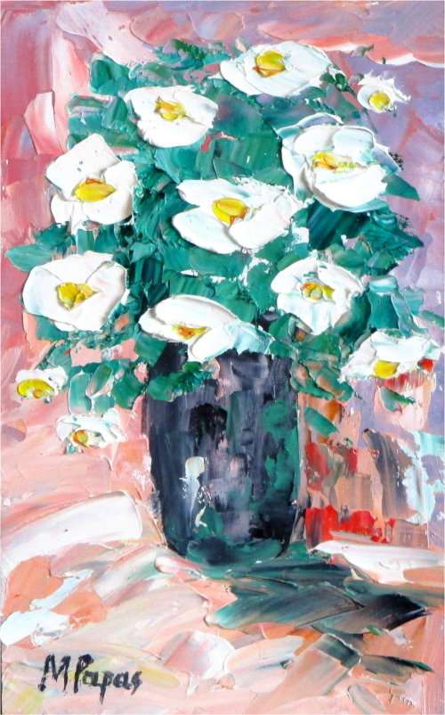 2 X White Bouquet 1 and 2, oil paintings, by Mary Papas