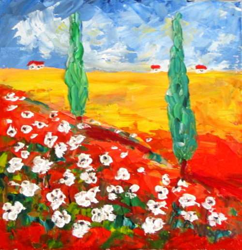 Daises in the country, oil painting by artist Mary Papas