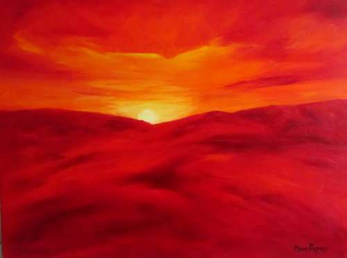 Sundown in the Mountain, oil painting by artist Mary Papas
