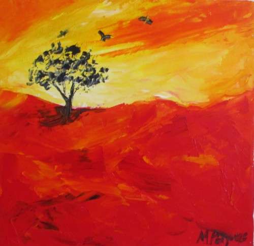 Standing Alone with Birds, oil painting by Mary Papas