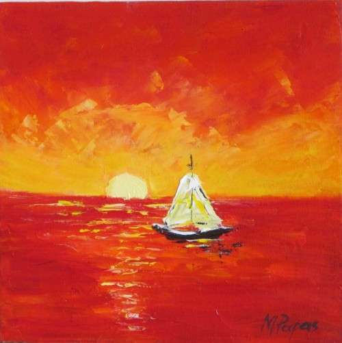 Sundown Sailing, oil painting by Mary Papas