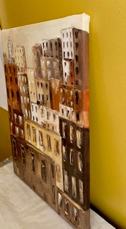 City Block, oil painting by artist Mary Papas